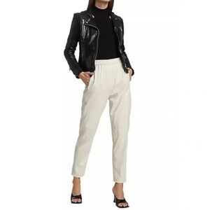 NWT 7 for All Mankind Faux Leather Pull-On Joggers Pants Women's Cream Size L